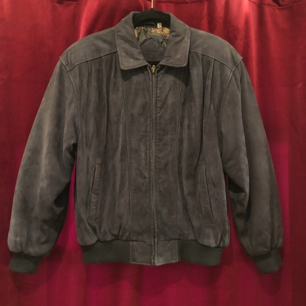 Preston & York Navy Leather Bomber Jacket Sz M